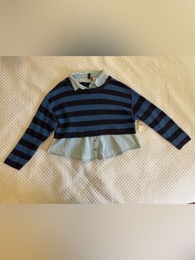 Anthropologie Pilcro Chambray Blue Striped Layered Twofer Sweater